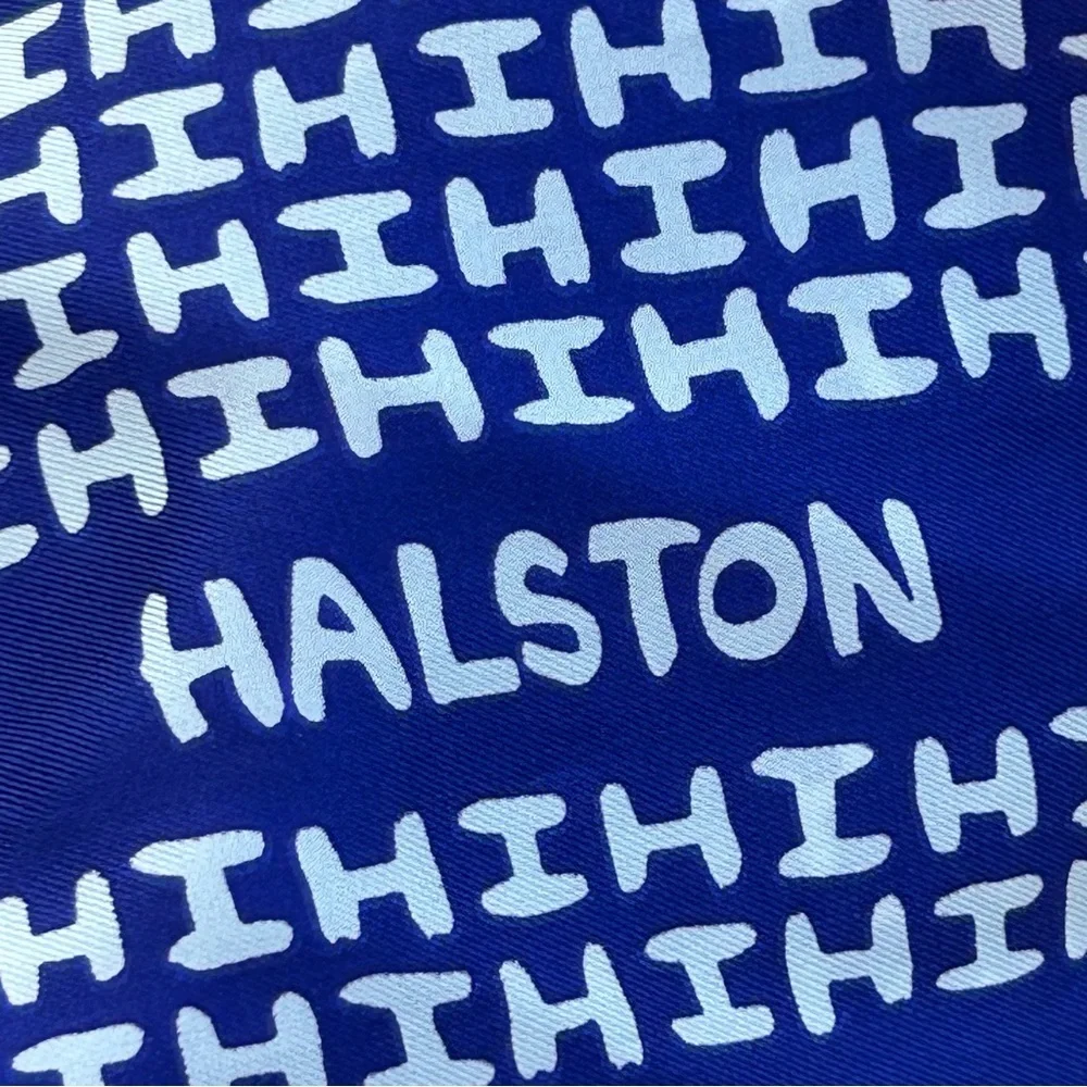 Vintage Iconic Halston Monogram Blue and White Silk Scarf
